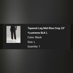 Lululemon Tapered Mid-Rise Crop 25 inch Luxtreme Black Large